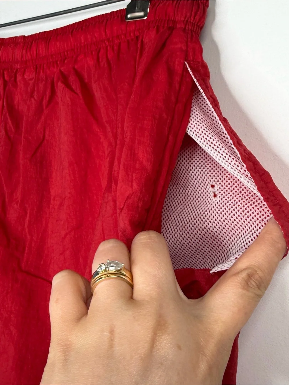 Vintage 90’s Red Nylon Shorts Pockets Embroidered Logo Size Medium‎